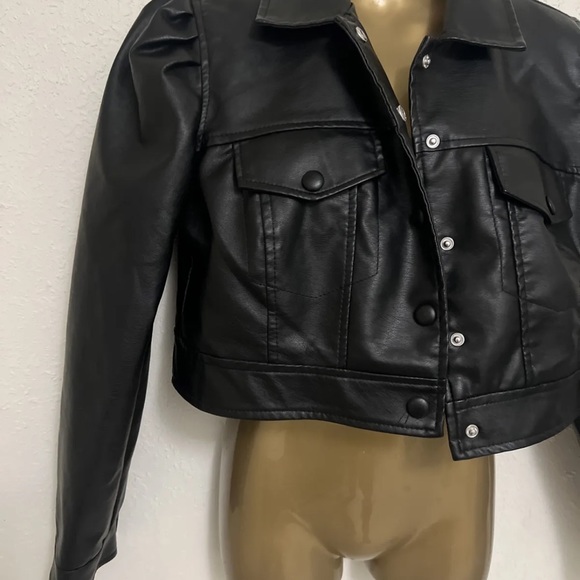 New Look Womens Leather Puff Sleeve Cropped Jacket Blazer Outwear Tops - Picture 3 of 7